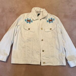 Lauren Jeans Co. Ralph Lauren White Jean Jacket with Beaded Embroidery
